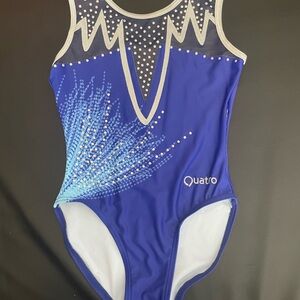 Quatro Blue and White Leotard with Rhinestones CM